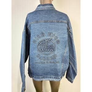 Tyca Blue Denim Embossed Mile High Saloon Colorado Springs Jacket Size XL